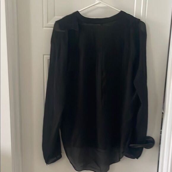 Theory Black Ruffled Lace Up Silk Chiffon Blouse - Picture 5 of 6